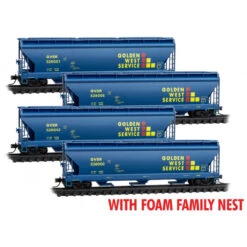 Micro-Trains Line 99300199 - Golden West 3-bay Covered Hopper 4-pack Golden West Service (GVSR) 528001, 528005, 530043, 538000 - N Scale