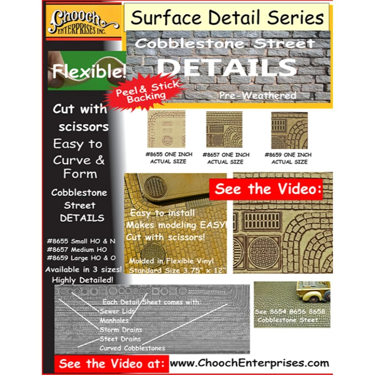 Chooch 8657 - Flexible Cobblestone Street Details (Medium) - HO Scale 3 Chooch 8657 - Flexible Cobblestone Street Details (Medium) - HO Scale