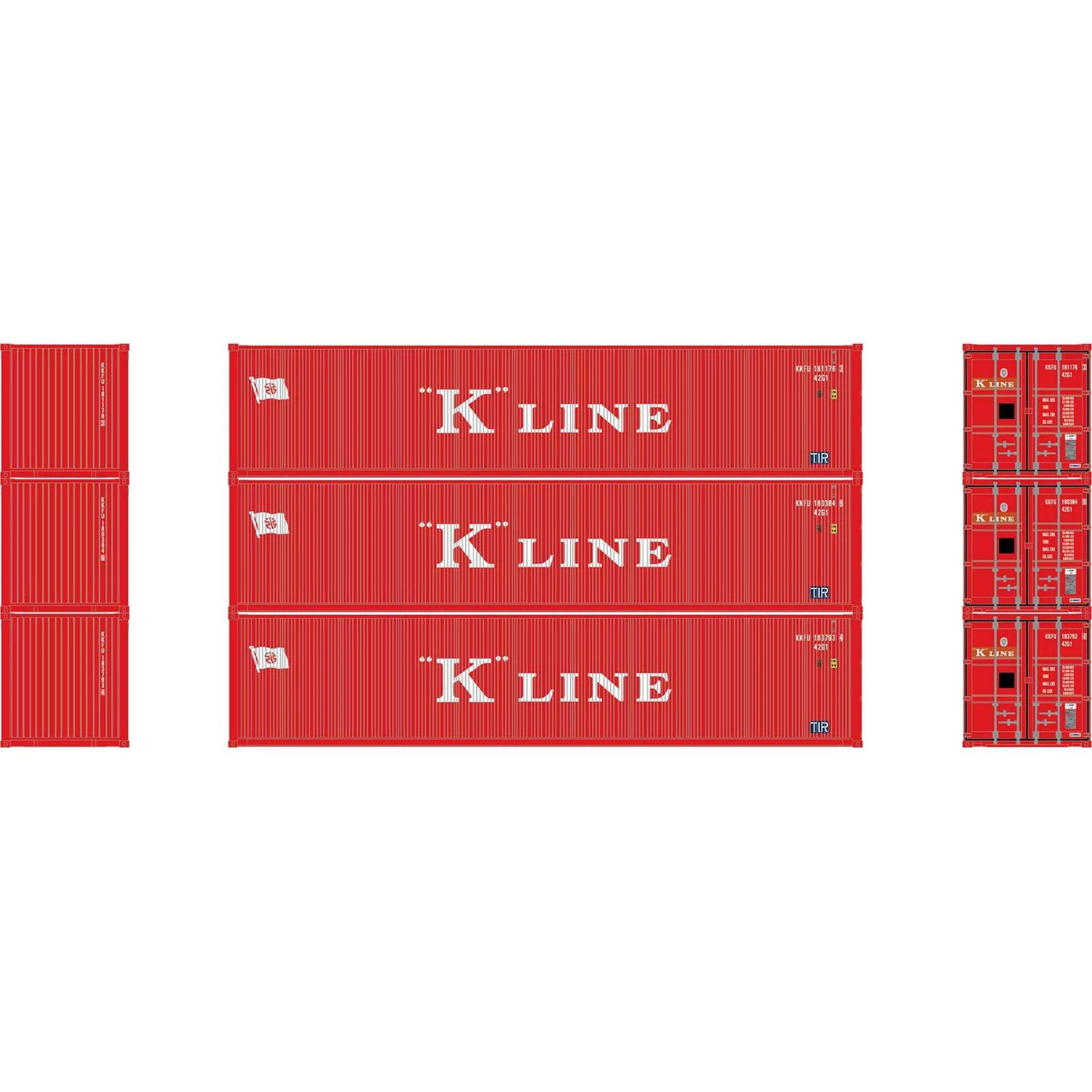 Athearn 17392 - 40' Corrugated Low-Cube Container (3) Kawasaki Kisen Kaisha, Ltd (K Line) - N Scale 3 Athearn 17392 - 40' Corrugated Low-Cube Container (3) Kawasaki Kisen Kaisha, Ltd (K Line) - N Scale
