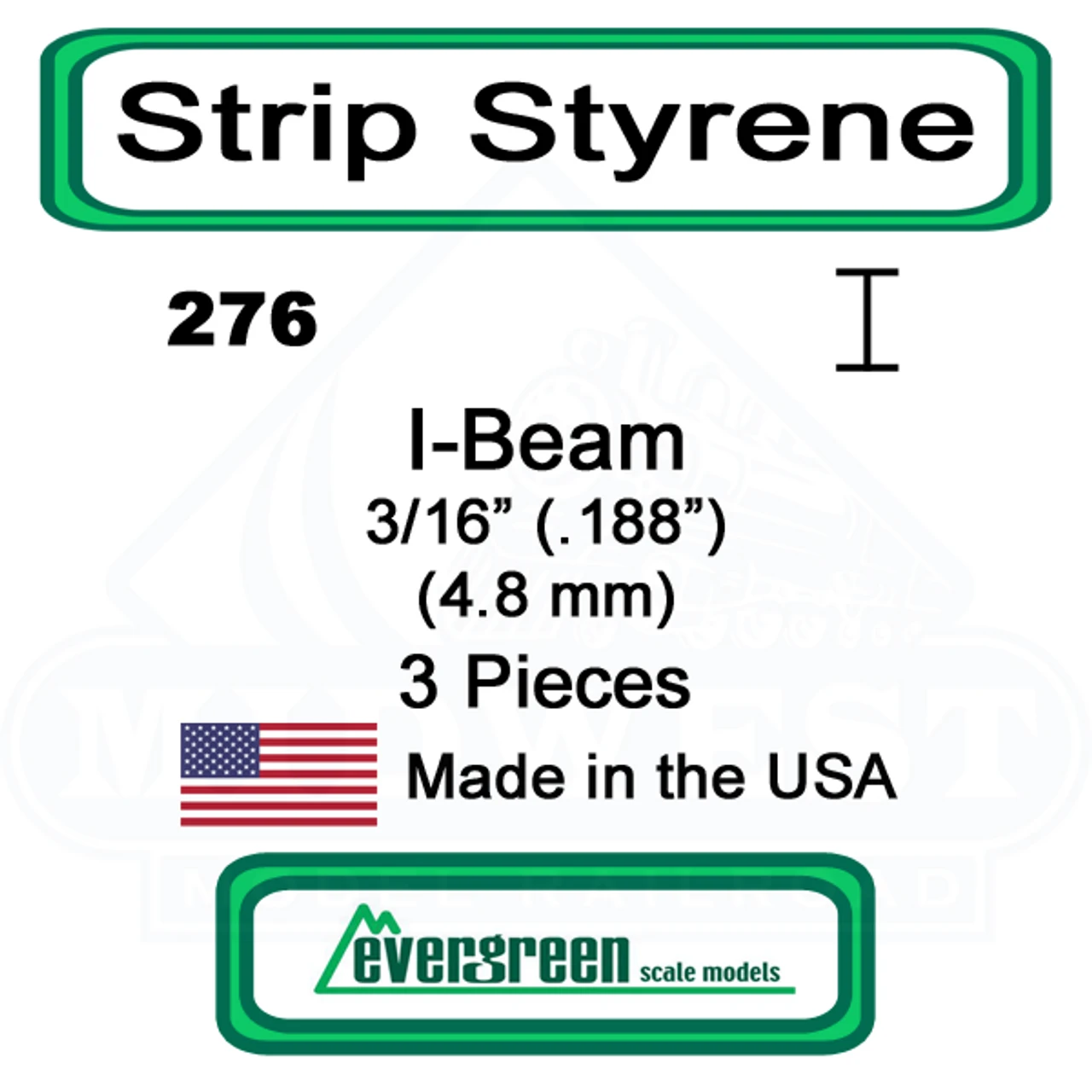 Evergreen 276 - Styrene I-Beam .188" 3 Evergreen 276 - Styrene I-Beam .188"