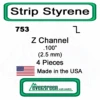 Evergreen 753 - Styrene Z Channel .100" -Vallejo Sales Store evg753 25064.1671411077
