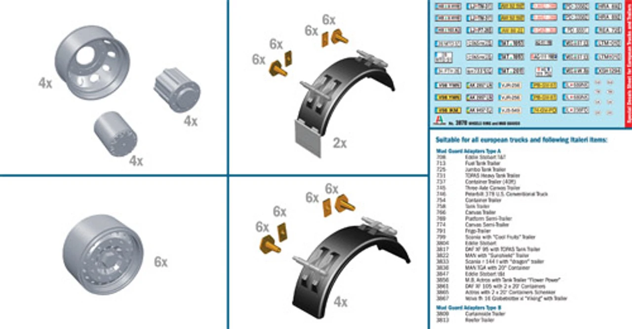 Italeri 3870 - Wheels Rims And Mud Guards - 1:24 Scale Kit 3 Italeri 3870 - Wheels Rims And Mud Guards - 1:24 Scale Kit