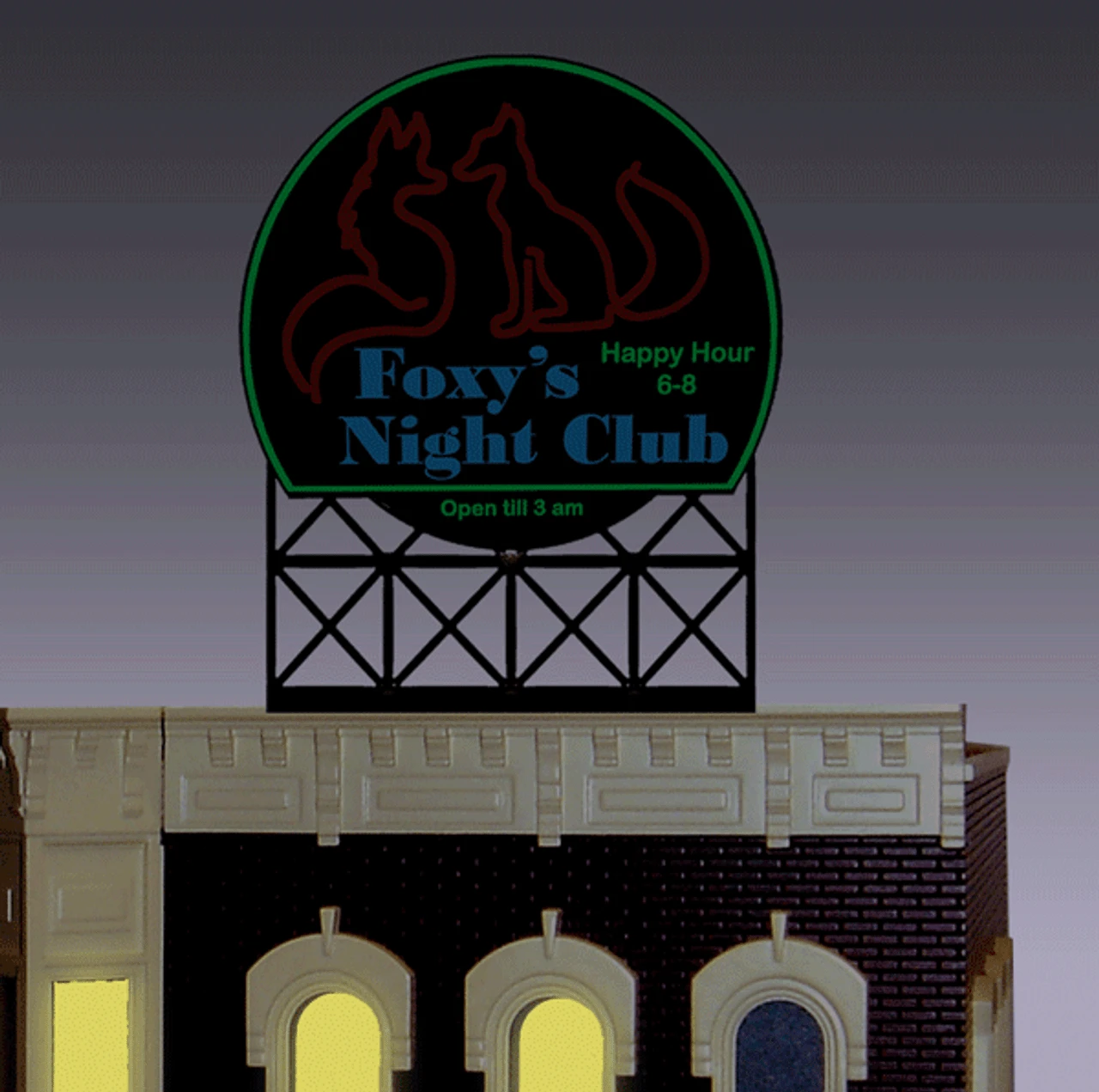 Miller Engineering 442252 - Animated Foxy's Night Club Billboard - HO/N Scale 3 Miller Engineering 442252 - Animated Foxy's Night Club Billboard - HO/N Scale