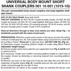 Micro-Trains 00110001 - Universal Body Mount Couplers Short Shank Unassembled - 10 Pair
