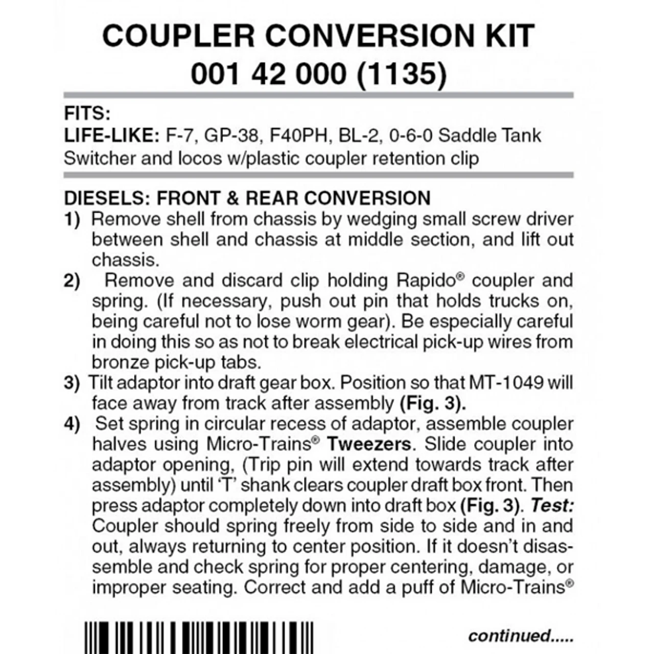 Micro-Trains 00142000 - Life-Like Locomotive Coupler Conversion (1135) - 2 Pair 3 Micro-Trains 00142000 - Life-Like Locomotive Coupler Conversion (1135) - 2 Pair
