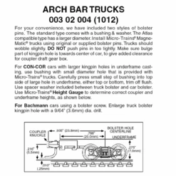 Micro-Trains 00302004 - Arch Bar Trucks With Long Extension Couplers (1012) 1 Pair