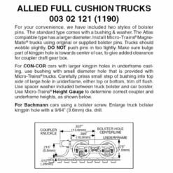 Micro-Trains 00302121 - Allied Full Cushion Trucks With Short Extension Couplers (1190) 1 Pair