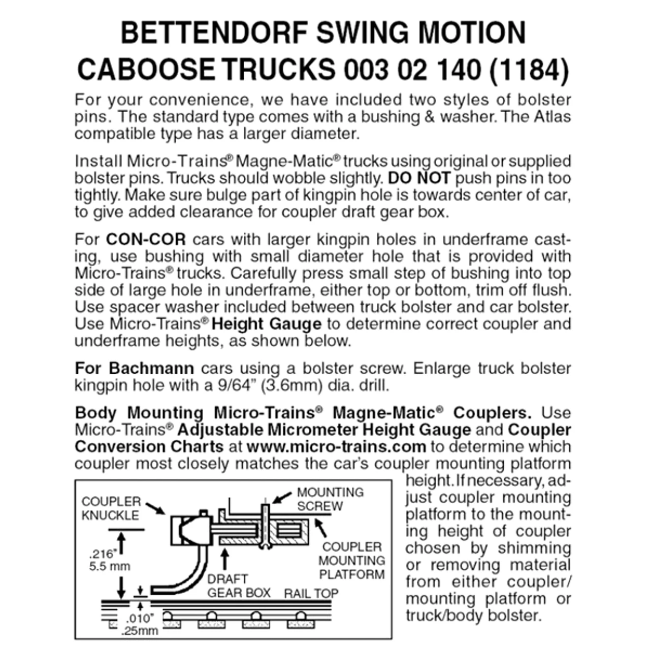 Micro-Trains 00302140 - Bettendorf Swing Motion Trucks Without Couplers (1184) 1 Pair 3 Micro-Trains 00302140 - Bettendorf Swing Motion Trucks Without Couplers (1184) 1 Pair