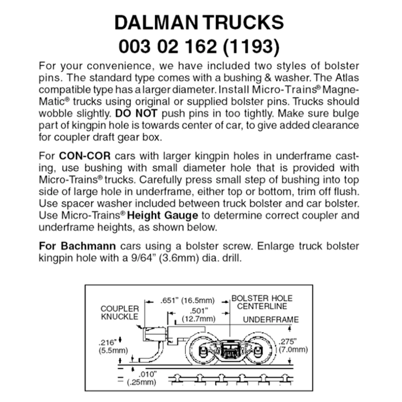 Micro-Trains 00302162 - Dalman Trucks With Medium Extension Couplers (1193) 1 Pair 3 Micro-Trains 00302162 - Dalman Trucks With Medium Extension Couplers (1193) 1 Pair