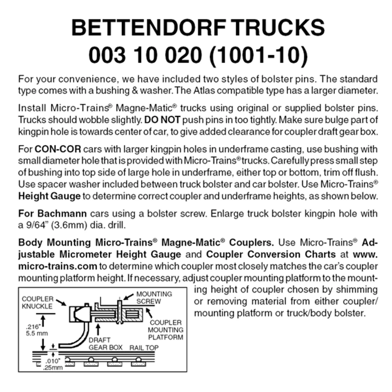 Micro-Trains 00310020 - Bettendorf Trucks Without Couplers (1001-10) 10 Pair 3 Micro-Trains 00310020 - Bettendorf Trucks Without Couplers (1001-10) 10 Pair