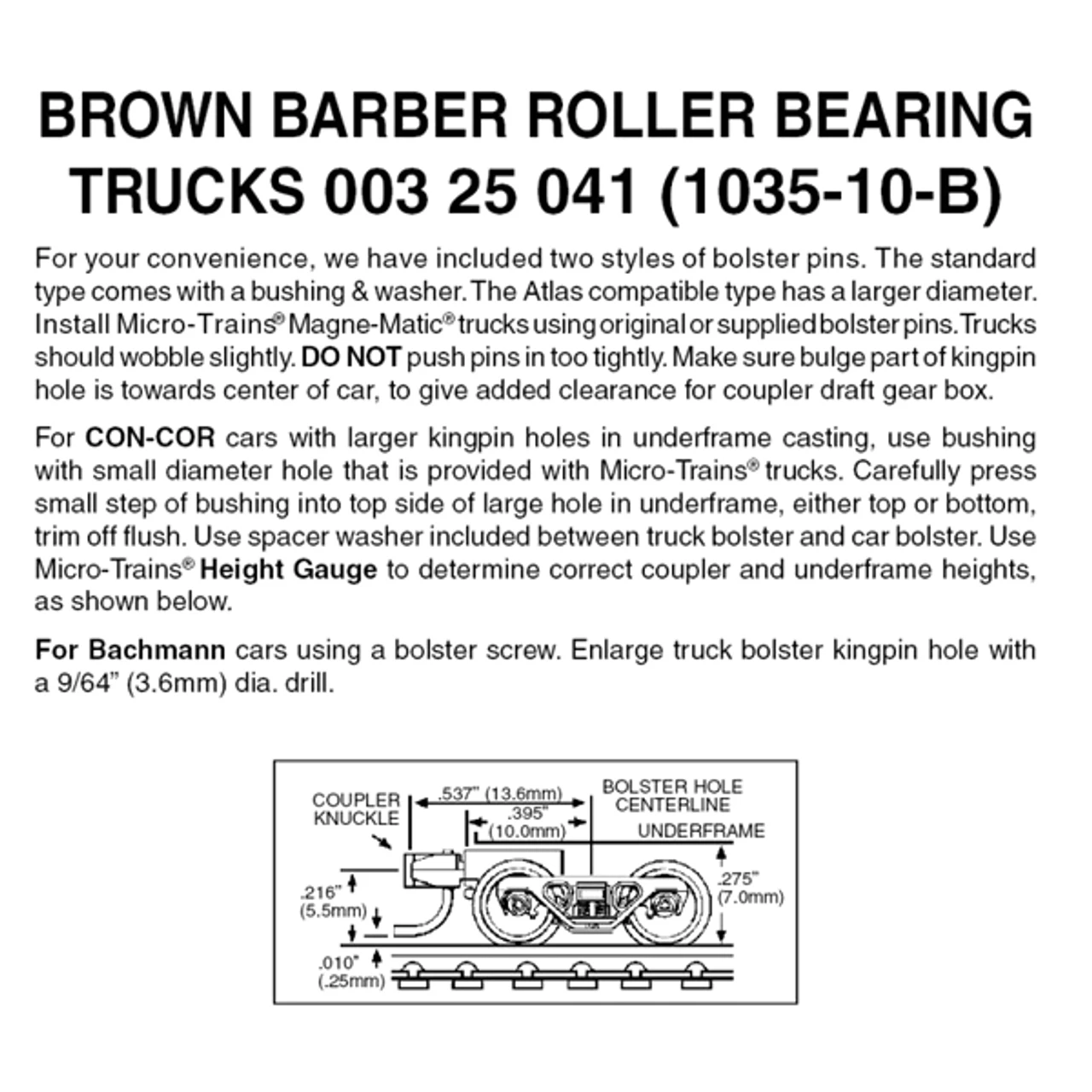 Micro-Trains 00325041 - Barber Roller Bearing Trucks With Short Extension Couplers - Brown (1035-10-B) 10 Pair 3 Micro-Trains 00325041 - Barber Roller Bearing Trucks With Short Extension Couplers - Brown (1035-10-B) 10 Pair