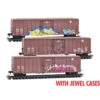Micro-Trains Line 98305048 - Burlington Northern Santa Fe 50' Plug Door Box Car 3-pack (Weathered, Jewel Cases) BNSF 714028, 714235, 714243 - N Scale -Vallejo Sales Store mtl98305048 45256.1682090817