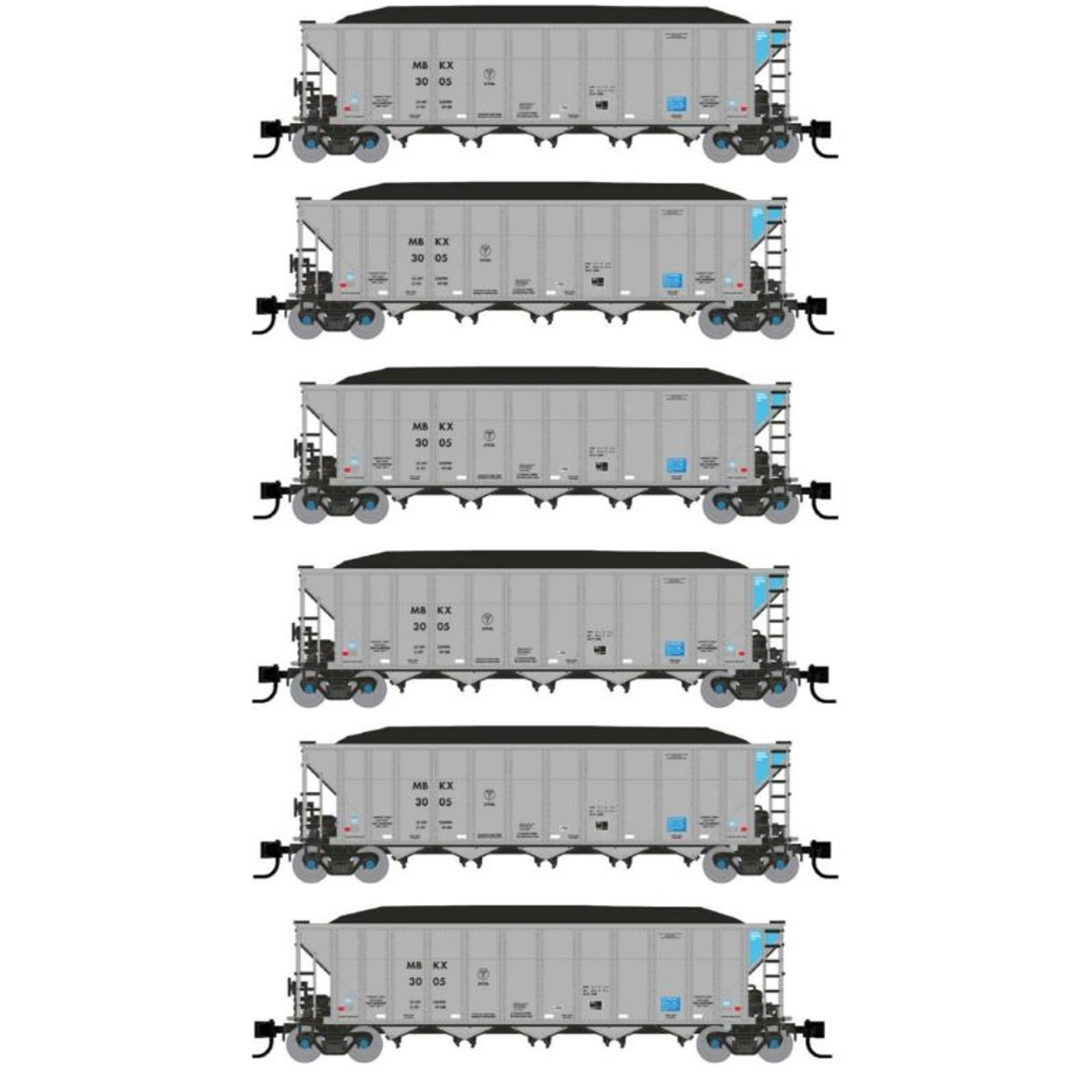 Rapido 538036 - Autoflood III Coal Hopper (6 Car Set) Mitsui Rail Capital (MBKX) - N Scale 3 Rapido 538036 - Autoflood III Coal Hopper (6 Car Set) Mitsui Rail Capital (MBKX) - N Scale
