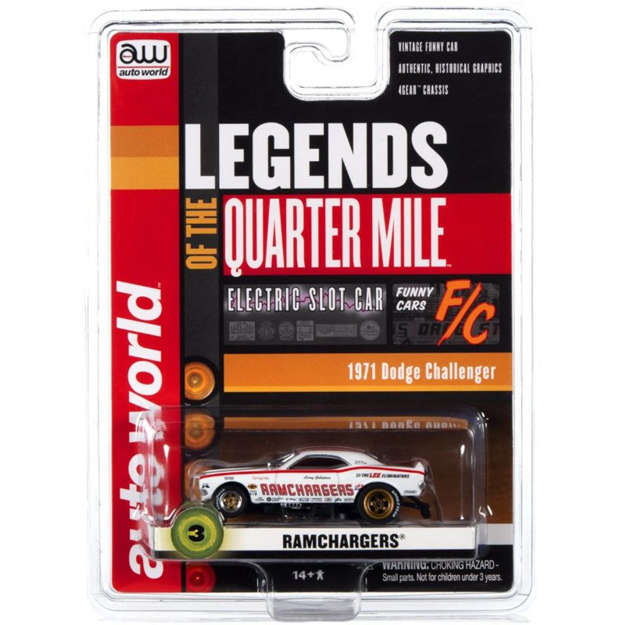 Auto World SC356-3 - 4Gear R25 Ramchargers - 1970 Dodge Challenger - HO Scale 3 Auto World SC356-3 - 4Gear R25 Ramchargers - 1970 Dodge Challenger - HO Scale