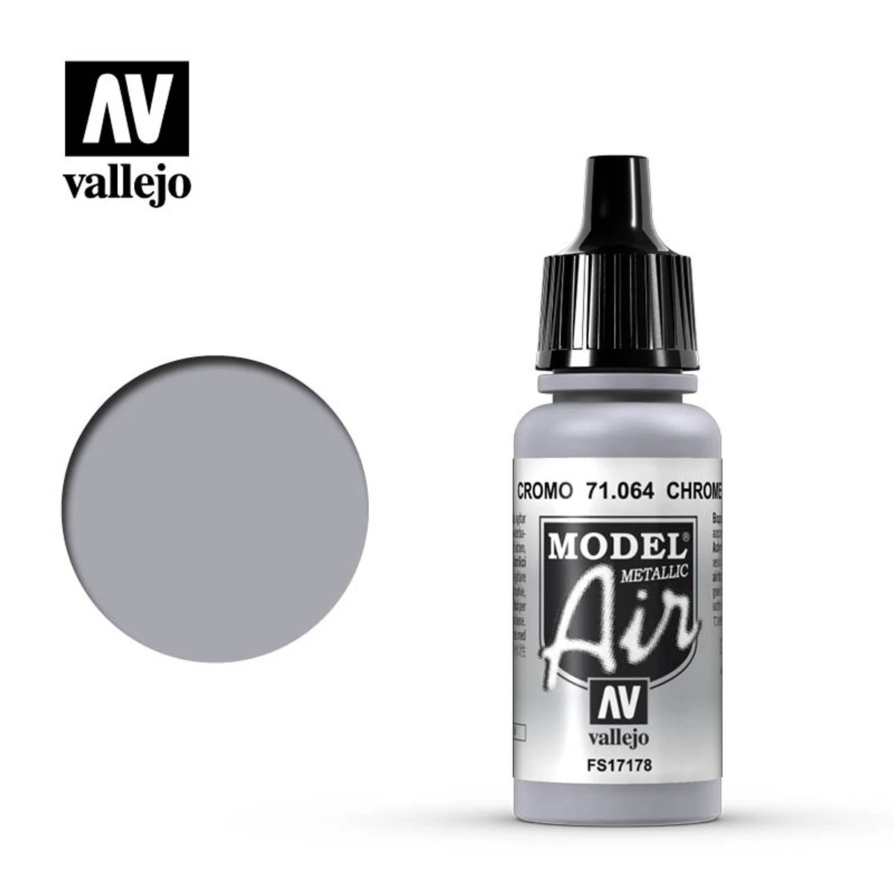 Vallejo Model Air 71-064 Chrome Metallic 17 Ml Bottle 3 Vallejo Model Air 71-064 Chrome Metallic 17 Ml Bottle