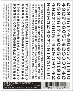 Woodland Scenics #509 - RR Roman Numbers Black